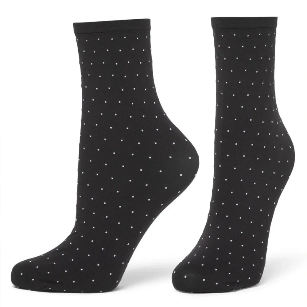 HUE ULTIMATE OPAQUE WOMENS ANKLET ANKLE SOCKS NAVY WITH WHITE POLKA DOT OS NWT